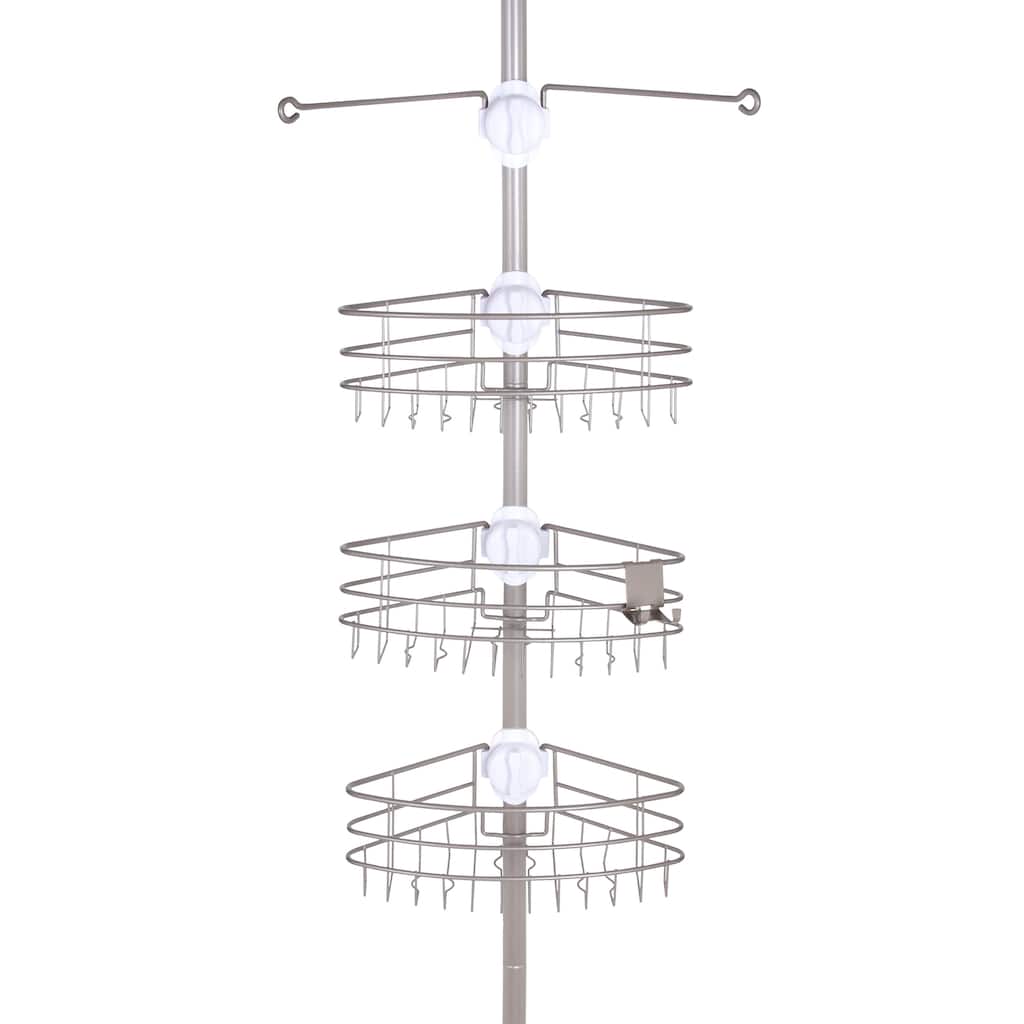 Kenney 3-Tier Spring Tension EasySlide Adjustable Shower Corner Pole Caddy - Brushed Nickel