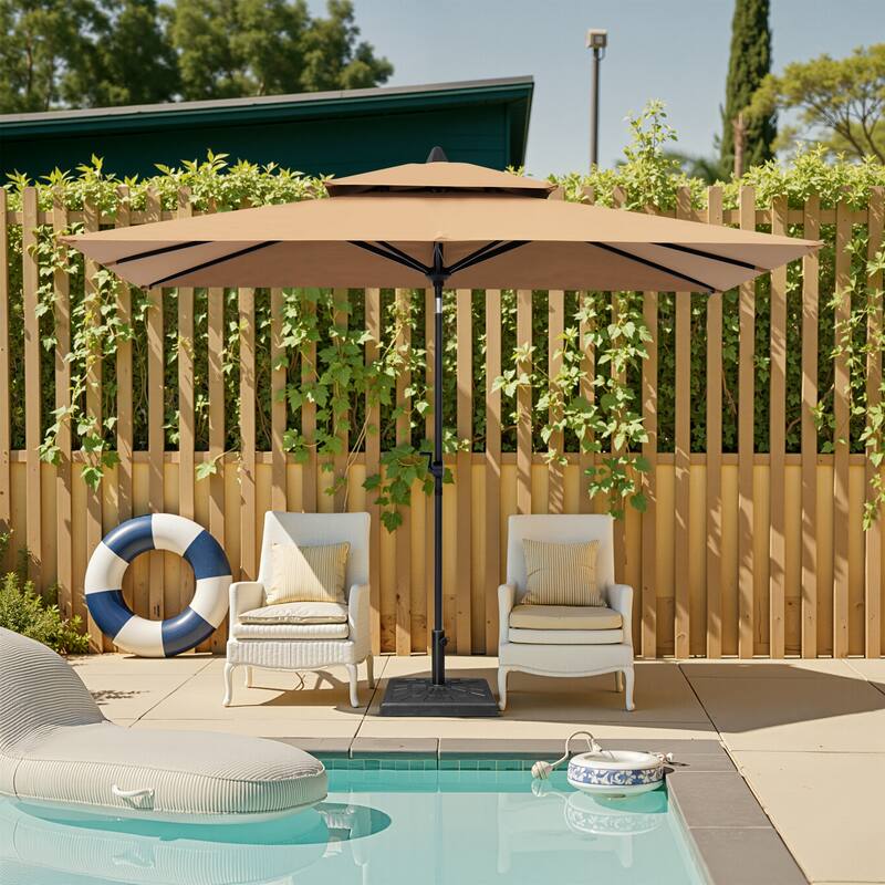 10 x 6.5 FT Outdoor Double Top Patio Market Umbrella with Base