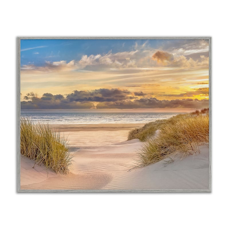 Stupell Serene Beach Between Dunes Framed Giclee Art Design By Mike Calascibetta - 30 x 24 - Grey