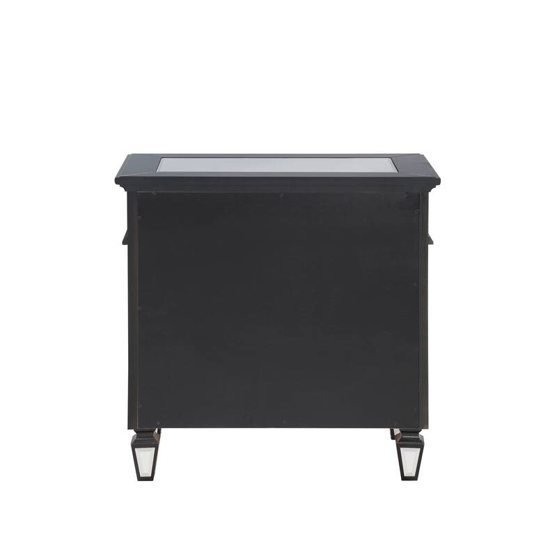 Varian II Nightstand,2Drawer Front Mirror Nightstand, for Small Spaces, Bedroom, Black Velvet
