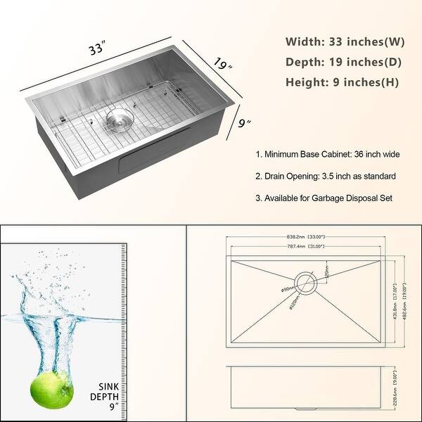Kichae 26/27/28/33 Inch Stainless Steel Undermount Kitchen ...