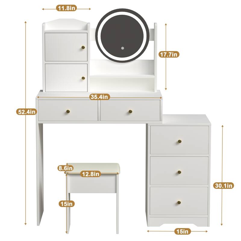 Fashion Vanity Desk with Mirror and Lights for Makeup and Cushioned Chair