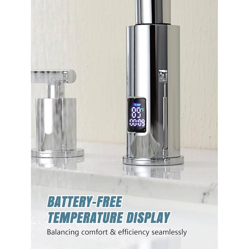 Lefton Waterfall Pull-Out Bathroom Faucet 3 Hole with Temperature Display in Fahrenheit (Battery-Free), BFWS2401