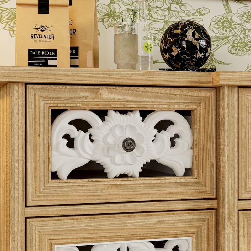 Booksheves Boho Entryway Display Cabinet w Wall Décor White Hollow Carved Panels Sideboard