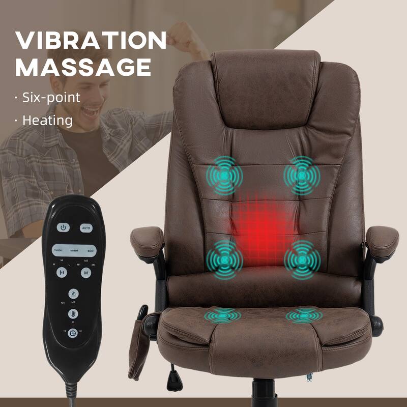 6 Point Vibrating Massage Office Chair Microfiber High Back Executive Office Chair with Heat, Padded Armrests and Remote