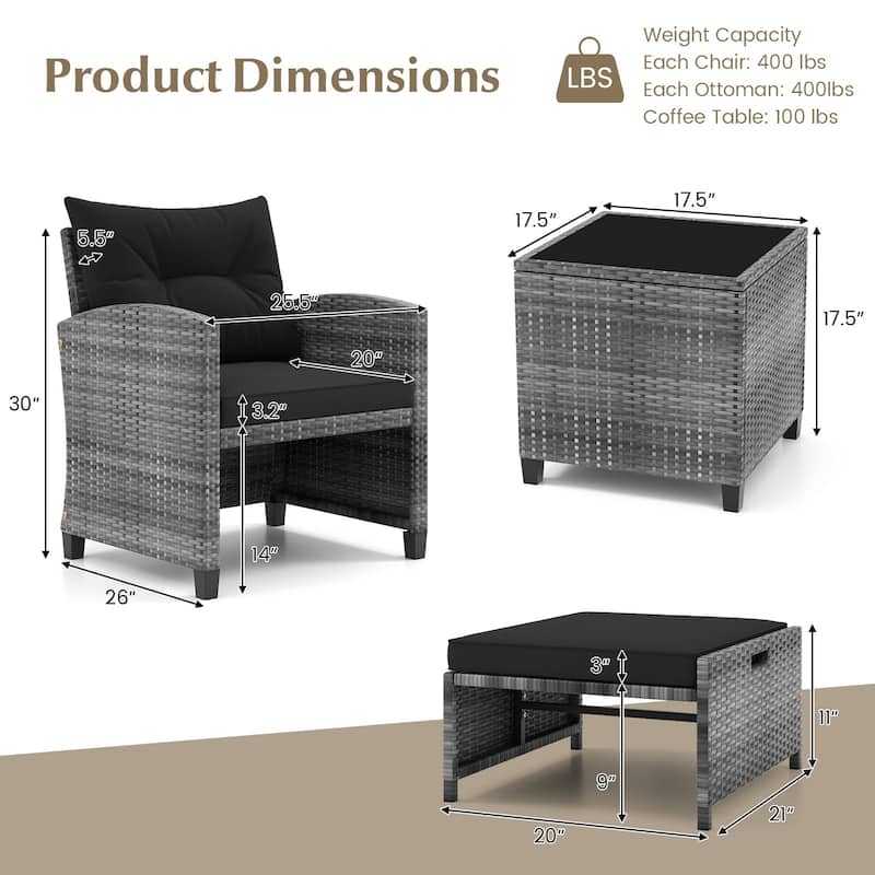 Costway 5 Piece Patio Rattan Furniture with 2 Ottomans & Tempered - See Details