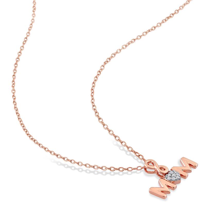 Miadora Diamond Accent Mom Infinity Heart Necklace in Rose Plated Sterling Silver