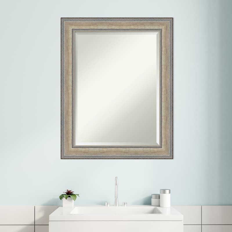 Fleur Silver Beveled Wood Framed Bathroom Vanity Wall Mirror - Fleur Champagne Silver