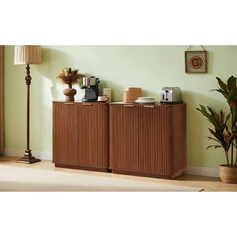 Buffet Cabinet with Wavy Grain Panel, Freestanding Wooden Storage Cabinet, Entryway Table with Adjustable Shelves
