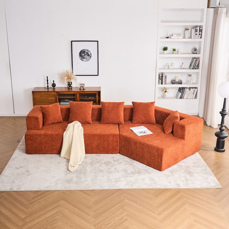 Deep Seat Modern Memory Foam Sofa with Chenille Fabric - Orange
