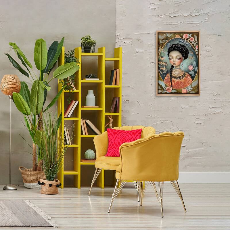 Stupell Floral Edged Portrait of Woman Framed Floater Canvas Wall Art Design By The Dutch Lady