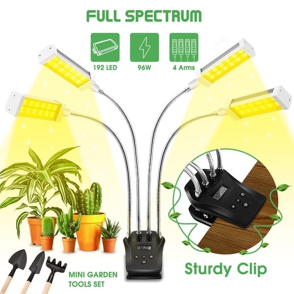 4-Light 96-Watt Full Spectrum LED Grow Light with Adjustable Gooseneck and Desk Clip 4-Light 96-Watt Full Spectrum LED Grow Light with Adjustable Gooseneck and Desk Clip