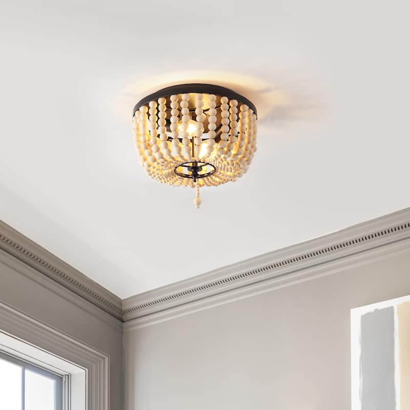 Allie Wood Beaded/Metal LED Flush Mount, by JONATHAN Y