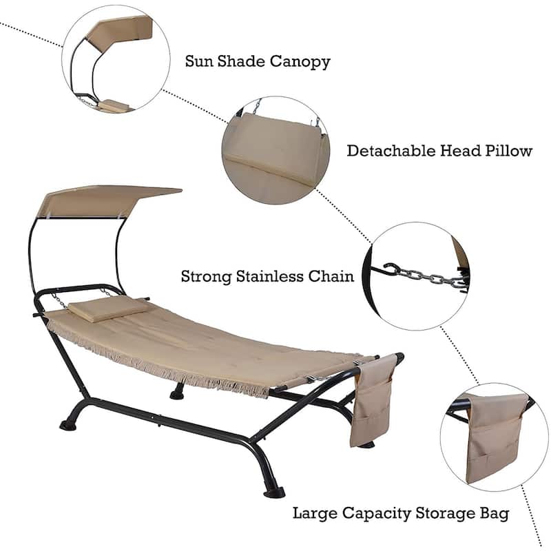 Kozyard Ailsa Outdoor Patio Hammock with Stand, Pillow, Storage Pockets