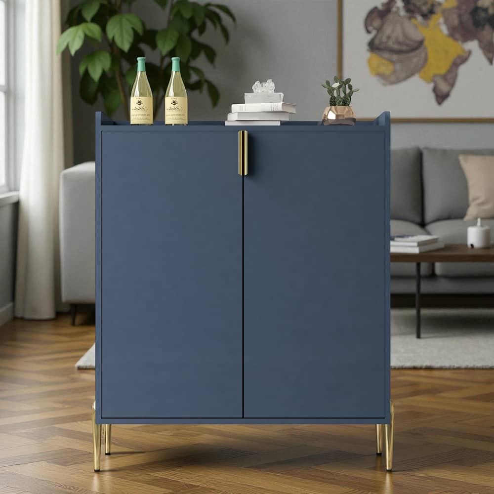 Modern 2-Door Wine Bar Cabinet with Bottle Storage Rack and Adjustable Shelf, Buffet Sideboard for Kitchen or Coffee Bar