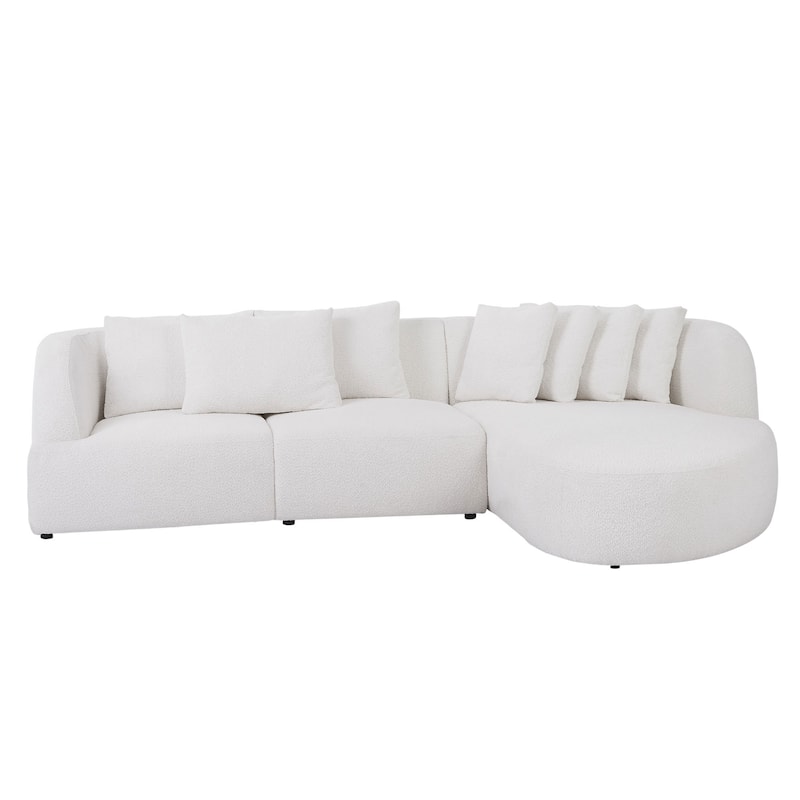 Modern Curved L-Shaped Sectional Sofa with Chaise – Extra Wide White Upholstered Luxury Lounge