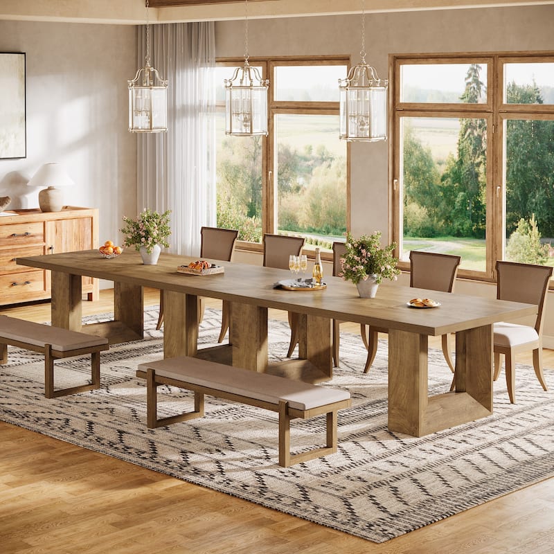 63-Inch Dining Table for 6-8, Brown Rectangular Kitchen Table with Strong Geometric Frame