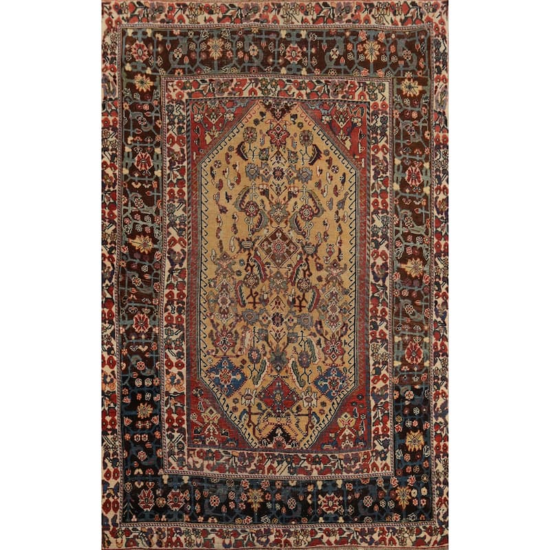 Hand Knotted Oriental 100% Wool Carpet Traditional Geometric Yellow & Gold Qashqai Area Rug - 6' 2'' X 4' 0''
