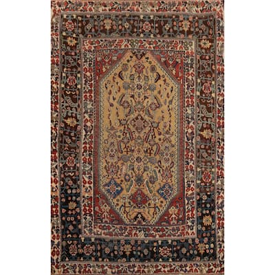 Hand Knotted Oriental 100% Wool Carpet Traditional Geometric Yellow & Gold Qashqai Area Rug - 6' 2'' X 4' 0''
