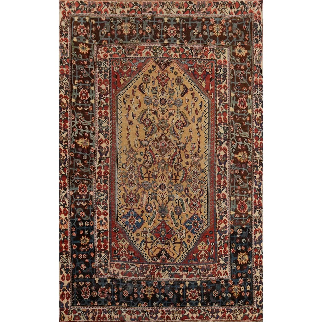 Hand Knotted Oriental 100% Wool Carpet Traditional Geometric Yellow & Gold Qashqai Area Rug - 6' 2'' X 4' 0''