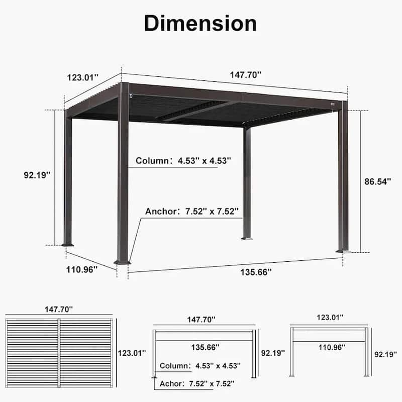 PURPLE LEAF Solar Louvered Pergola with LED String Lights Aluminum Outdoor Pergola with Adjustable Roof for Patio Garden