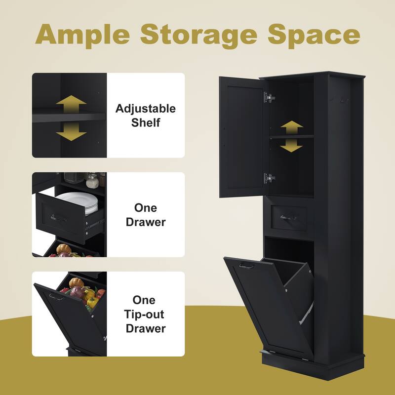 Roomfitters 67" Tall Modern Storage Cabinet with Tilt-Out Compartment and Side Hooks