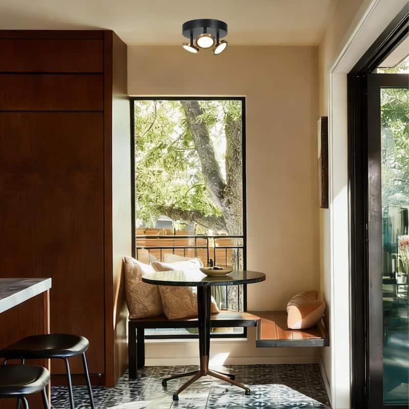 Modern Black Brass 3-Light Integrated LED Semi Flush Mount Ceiling Light with Adjustable Disc Heads - D 9" x H 5.5"