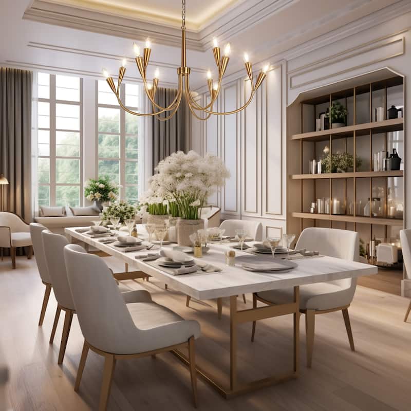 Modern Gold 12-Light Classic Candle Chandelier for Dining Living Room - D 36.2" x H 21.2"