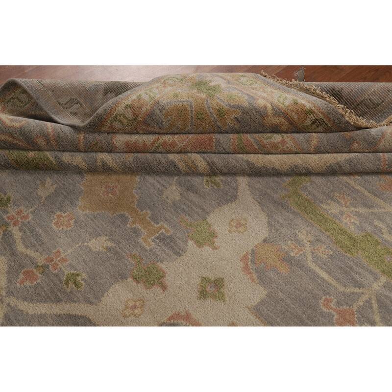All-Over Gray Oushak Indian Area Rug Hand-Knotted Wool Carpet - 9'3" x 12'0"