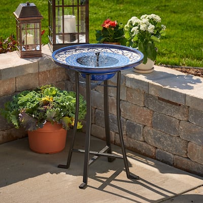 Ravenna intelliSOLAR Ceramic Birdbath with Remote - Blue Mosaic - N/A