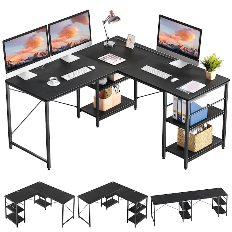 95.2 Inch L Shaped Desk with Shelves Home Office Computer Desk
