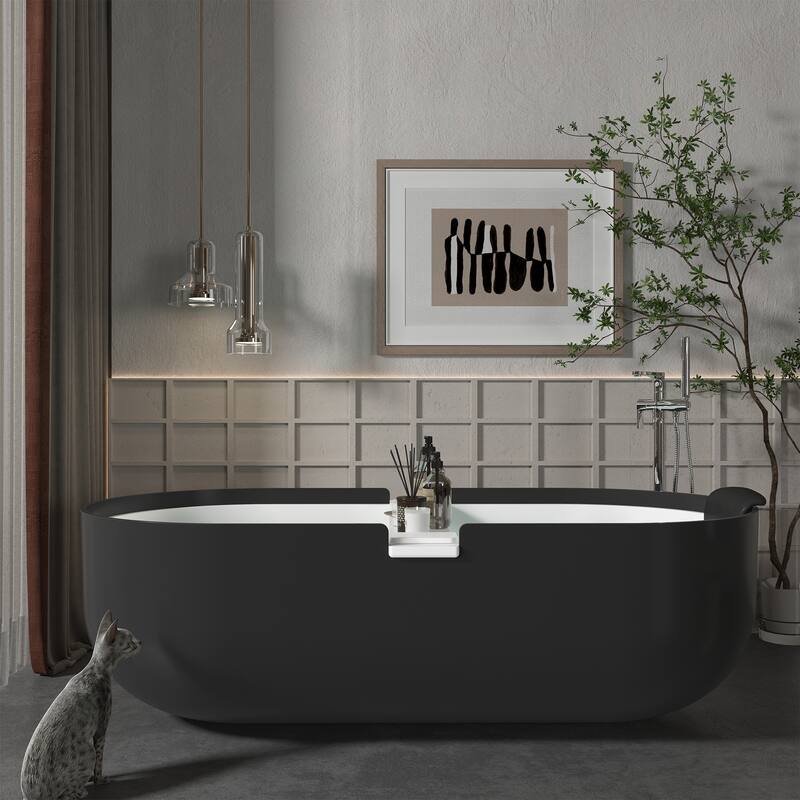 CASAINC Resin Stone Solid Surface Soaking Stand Alone Bathtub Freestanding Bathtub in Matte White