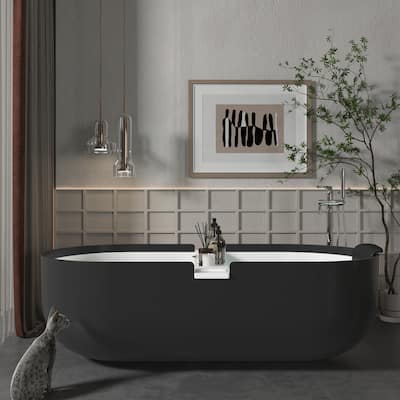 CASAINC Resin Stone Solid Surface Soaking Stand Alone Bathtub Freestanding Bathtub in Matte White
