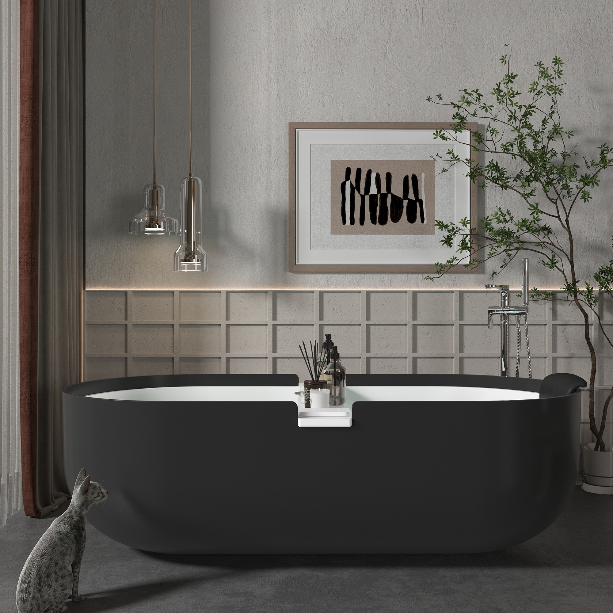 CASAINC Resin Stone Solid Surface Soaking Stand Alone Bathtub Freestanding Bathtub in Matte White