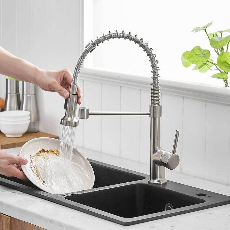 Commercial Kitchen Faucet with Pull Down Sprayer, Single Handle Single Lever Kitchen Sink Faucet