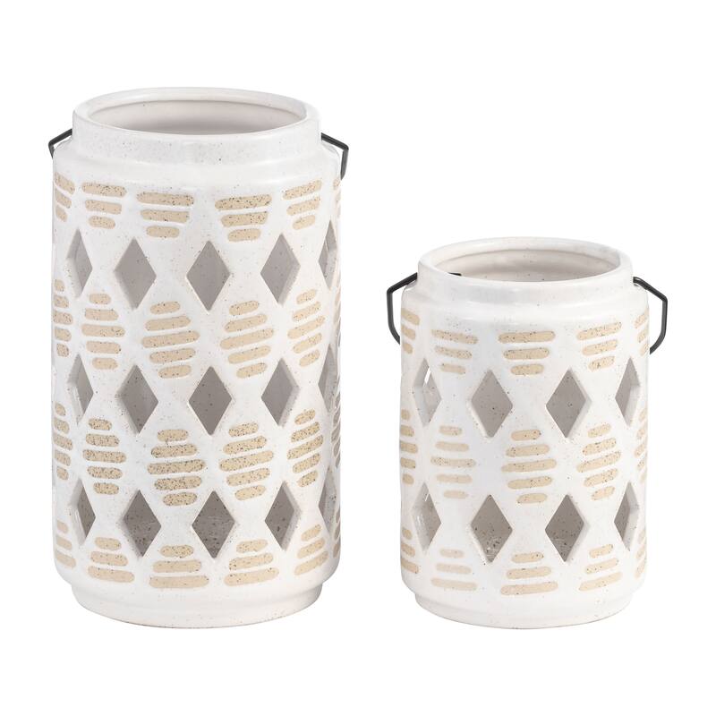 Sagebrook Home Ceramic Diamond Cut Out Lantern