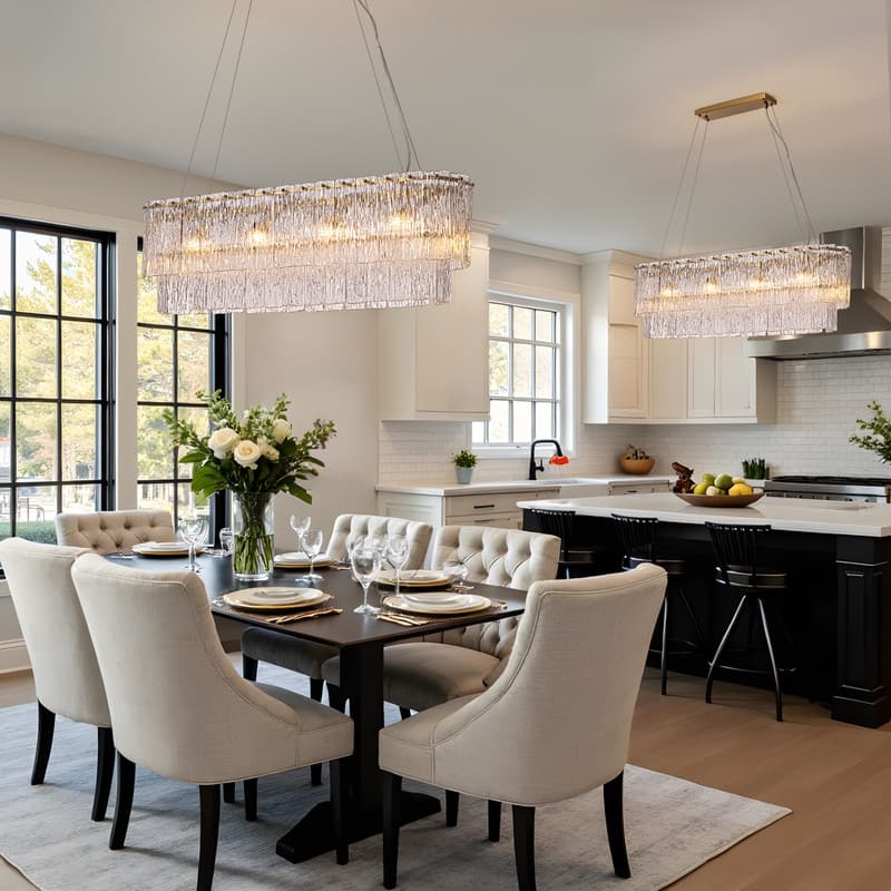 35" Gold Luxury Crystal Chandelier Dimmable Double Glass Ceiling Light for Kitchen Island Dining Room