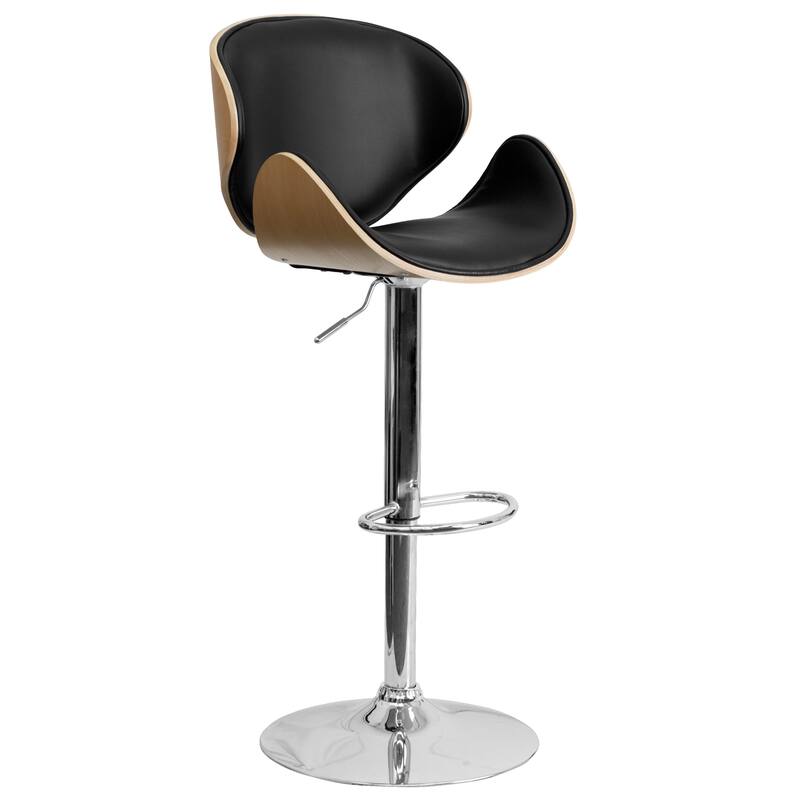 Bentwood Adjustable Height Barstool with Curved Back and Vinyl Seat - 21"W x 20"D x 37" - 45.5"H - 21"W x 20"D x 37" - 45.5"H
