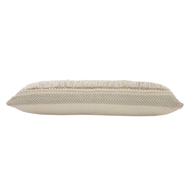 HomeRoots 14" X 36" Beige And Cream 100% Cotton Chevron Zippered Pillow