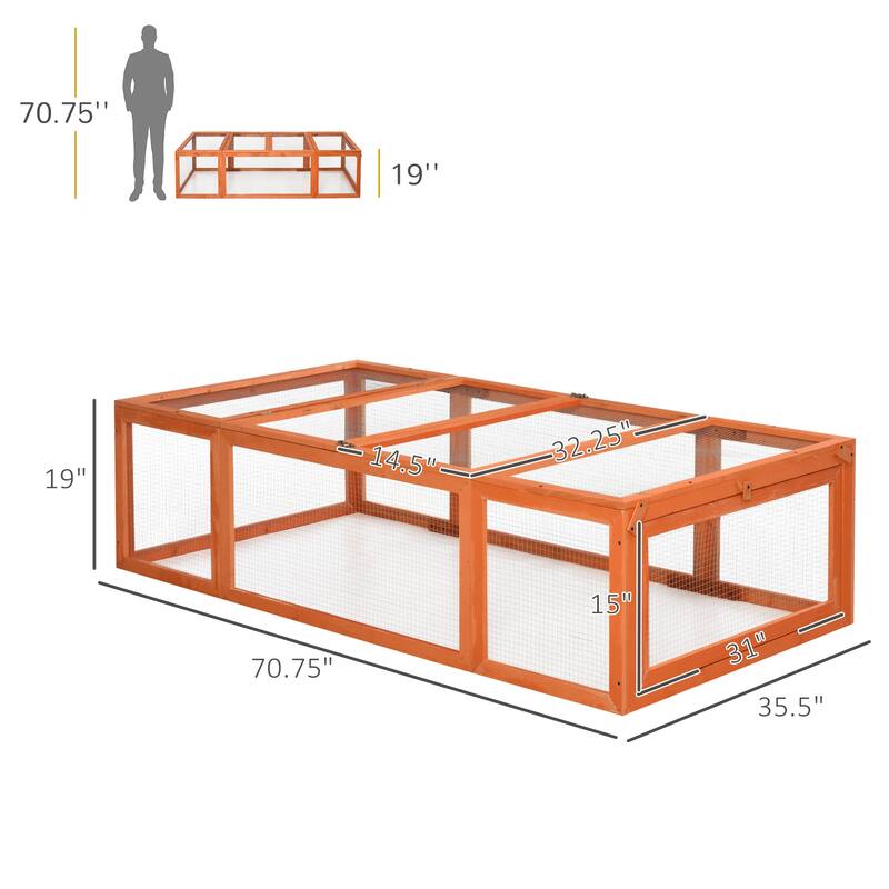 Small Pet Cage with Wheels, Shelf Storage and Two Access Doors - 70.75" L x 35.5" W x 19" H