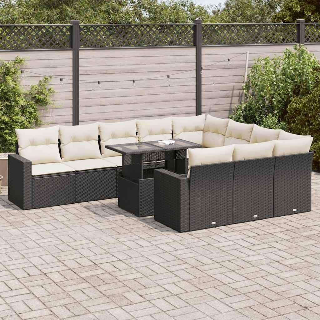 vidaXL Patio Sofa Set with Cushions Table and Sofas Outdoor 11 Piece Poly Rattan - 21.7 x 24.4 x 27.2