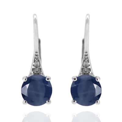925 Sterling Silver Indian Blue Sapphire and Diamond Earrings