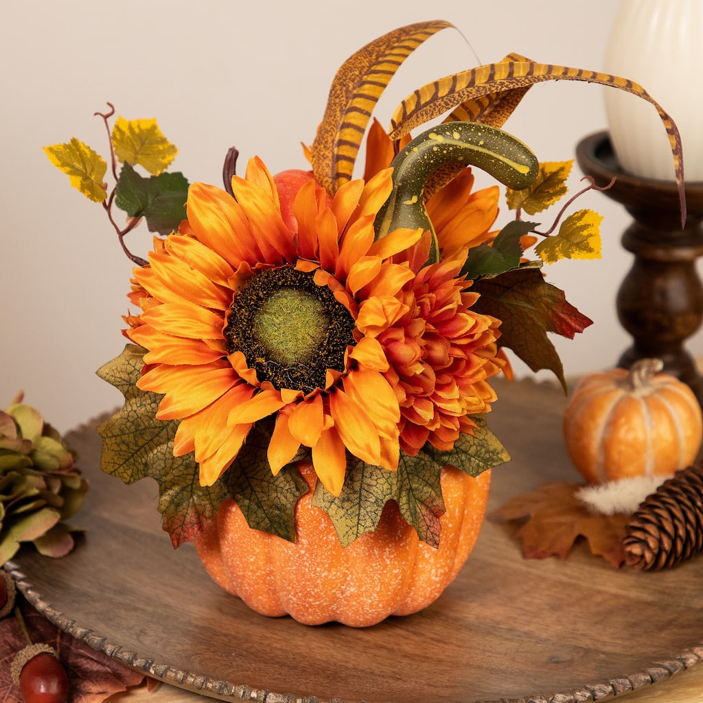Sunflower and Gourds in Pumpkin Fall Harvest Decoration - 14.75"