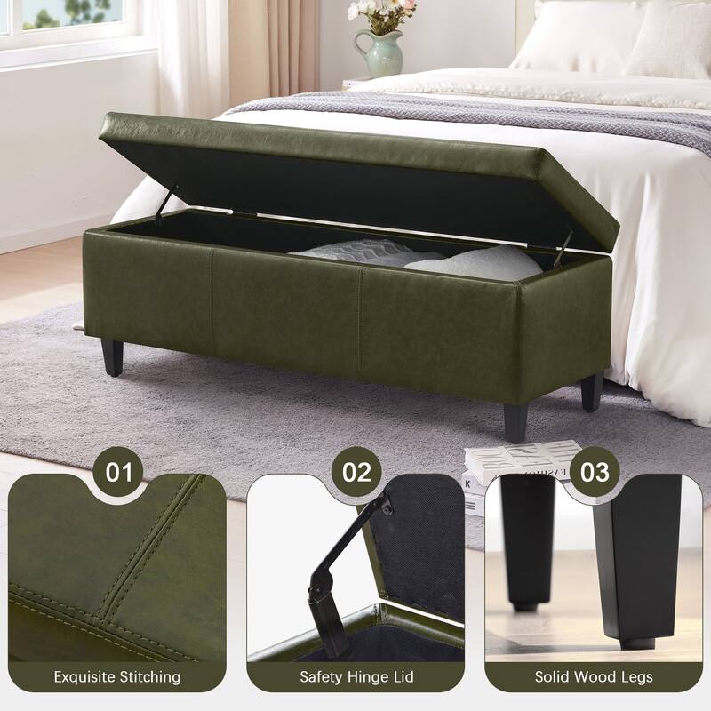 50.3" x 17.50" x 18" Upholstered Rectangular Storage Ottoman-Faux Leather