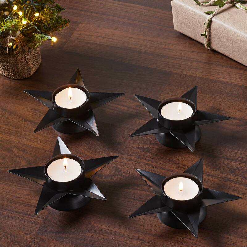 Tealight Holder Star Antique Black Set of 4 1.5x5x5 - N/A