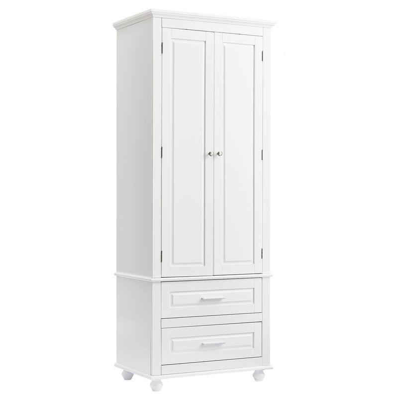 Freestanding Tall Storage Cabinet with 2 Drawers, 2 Doors, Round Legs and Adjustable Shelf for Bathroom Office Kitchen