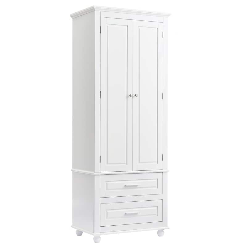 Roomfitters Tall Storage Cabinet with 2 Drawers for Bathroom or Office Freestanding Painted MDF Frame