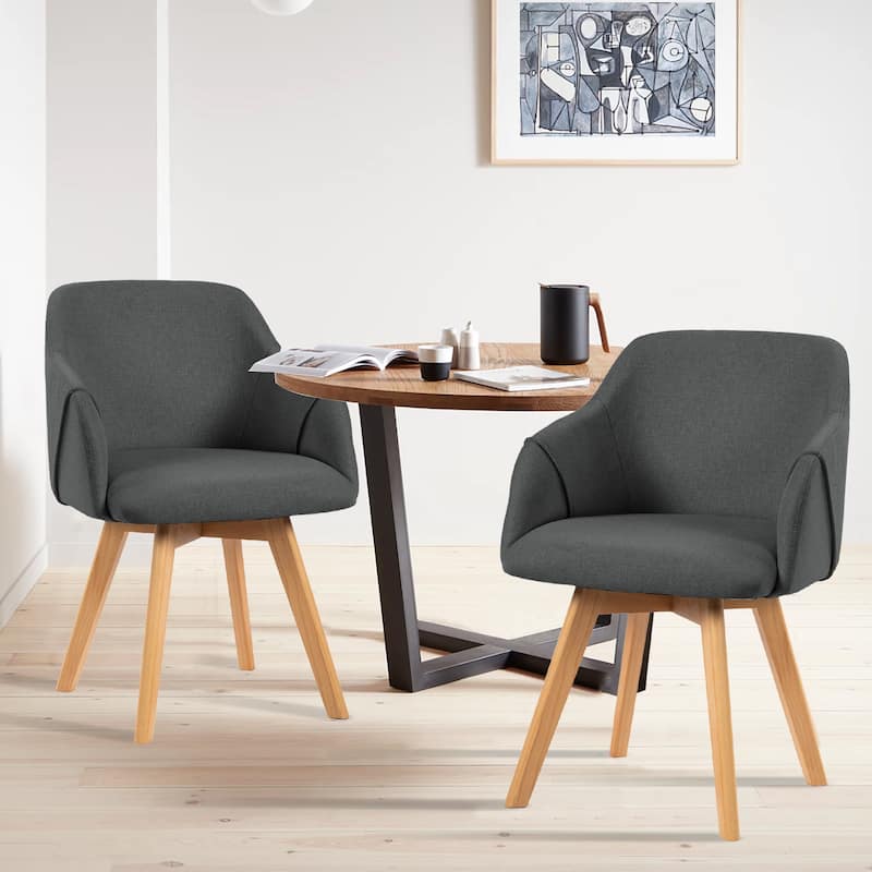 Upholstered Swivel Dining Chairs Set of 2 with Solid Wood Legs - 33.1" H x 21.5" W x 22.5" D