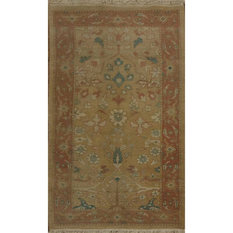 Hand Knotted Oriental 100% Wool Carpet Traditional All-Over Brown Ziegler Area Rug - 3' 9'' X 1' 11''