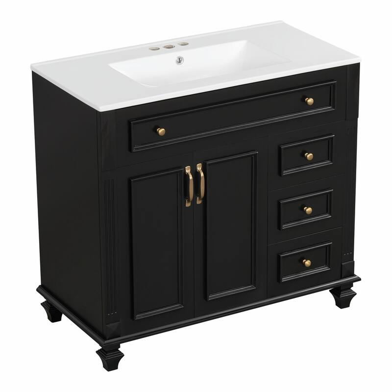 36" Bathroom Vanity with Sink, Cabinet, Flip-Out Drawer, 3 Drawers & 2 Soft-Close Doors